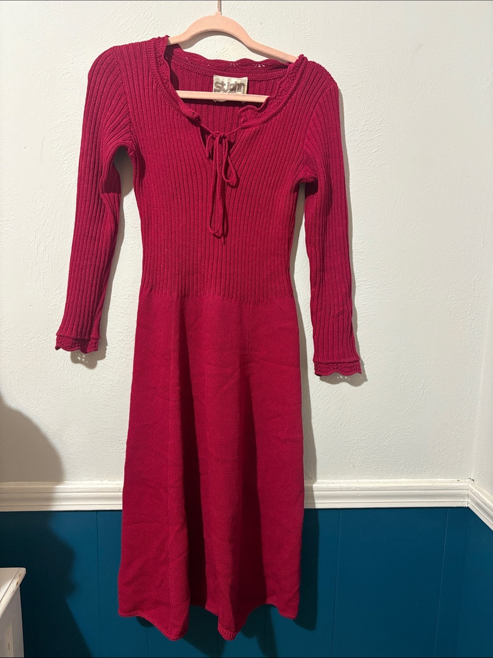 Vintage St. John Knit Tie-Neck Midi Dress